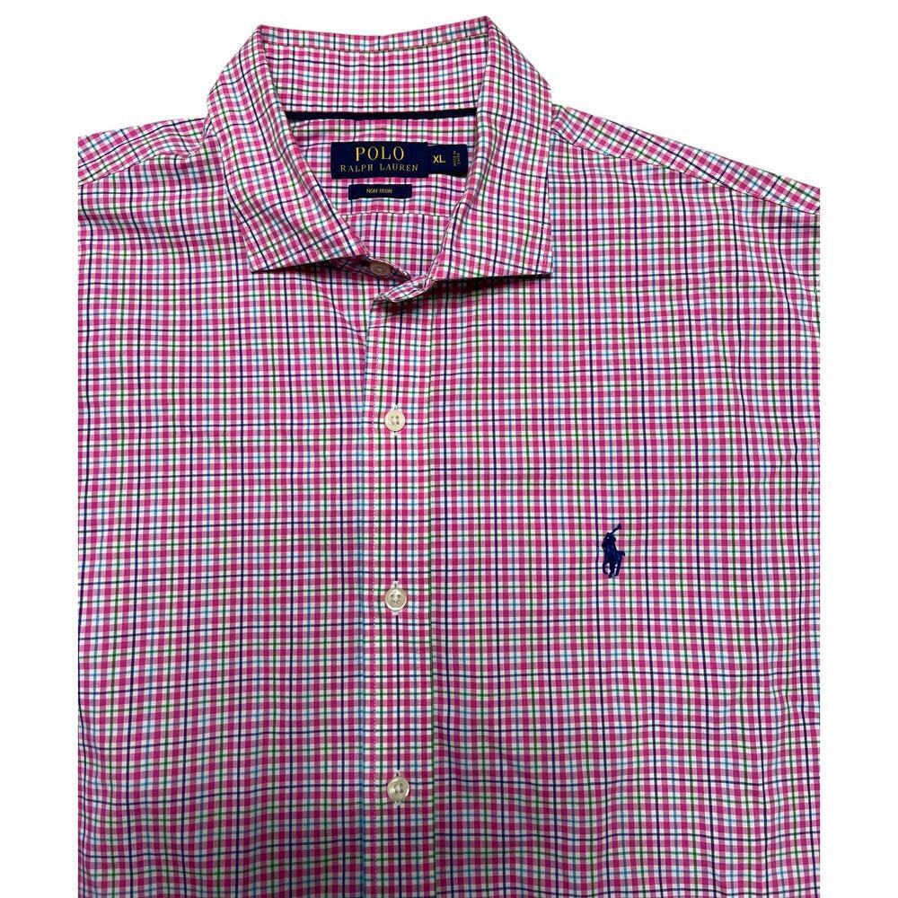 POLO Ralph Lauren Menβs Non-Iron Pink Plaid Long Sleeve Button Up Shirt - XL - Picture 2 of 7